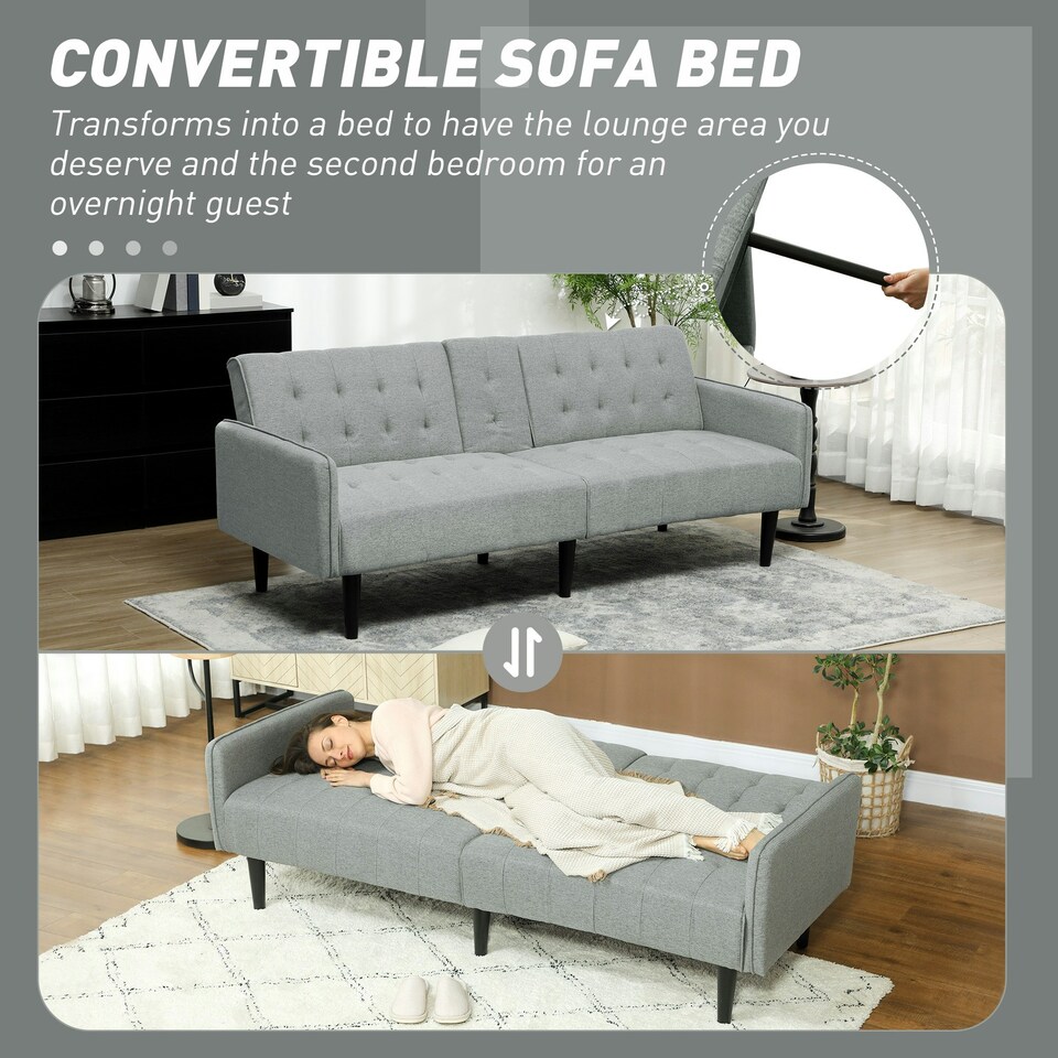 image 1 of HOMCOM Upholstered Sofa bed 3 Seater Home Theater with Storage Light Grey