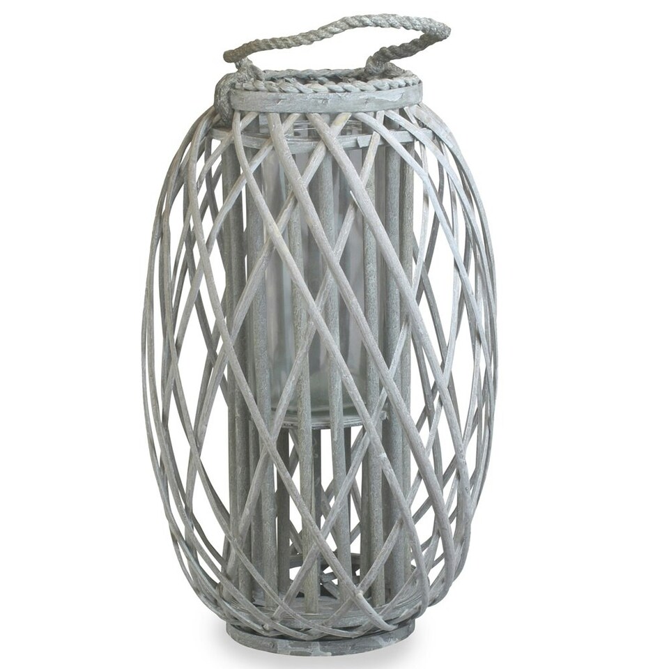 Grey Wash Willow Candle Lantern