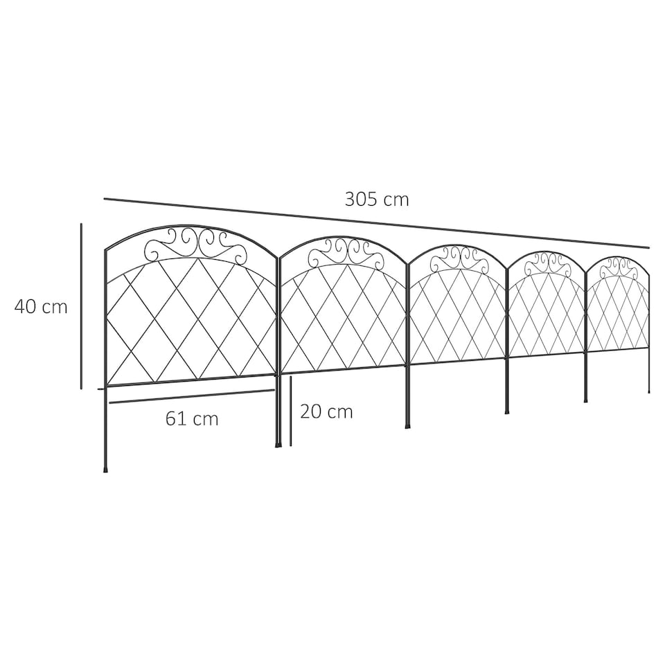 image 1 of Outsunny 61 cm x 3 m Outdoor Picket Fence Panels with Panels, Swirls, Black | Black | Black | 305L x 61H cm | 1