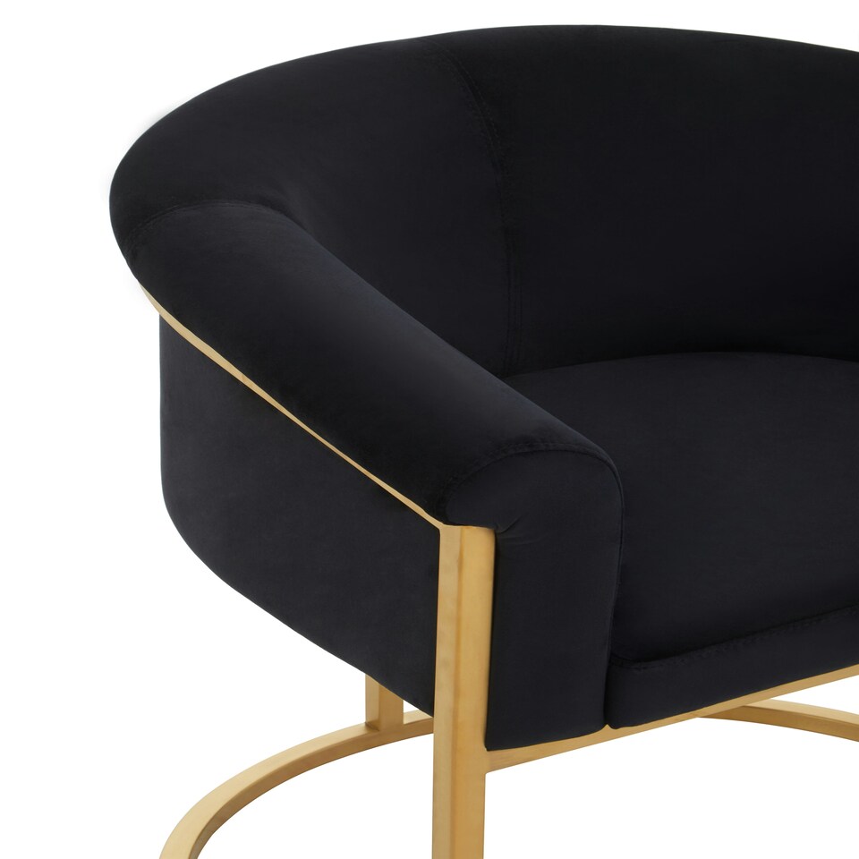 image 1 of Interiors by Premier Black Velvet Dining Chair with Arms, Matte Gold Base Armchair for Dinner, Dining Room, Home and Office