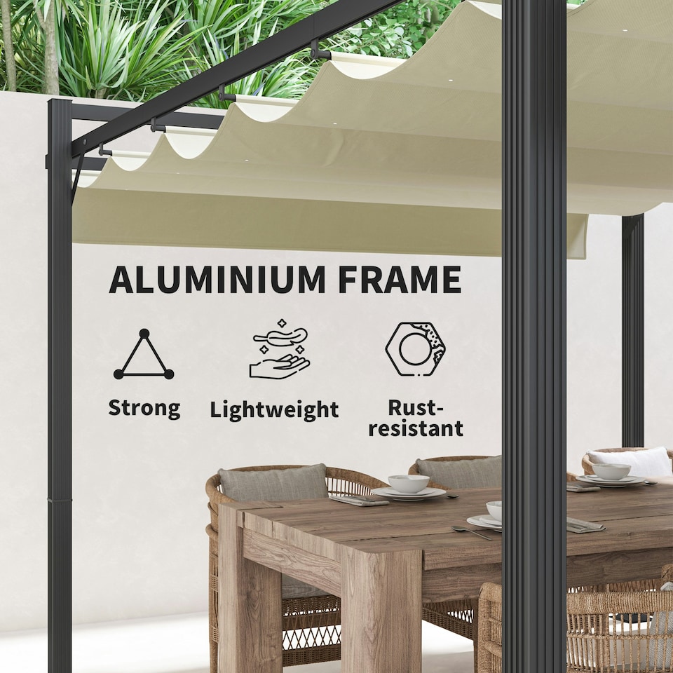 image 1 of Outsunny 3 x 4m Pergola with Retractable Roof and Aluminium Frame, Khaki