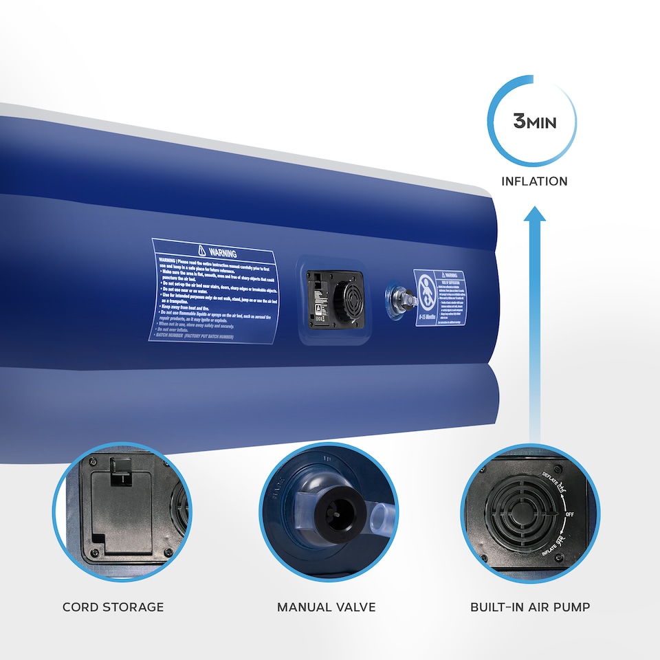 image 1 of Get Fit Air Bed With Built In Electric Pump - Premium King Size - Blow Up Bed With 2 X Free Pillows - Elevated Inflatable Air Mattress | Blue | Navy / White | 1