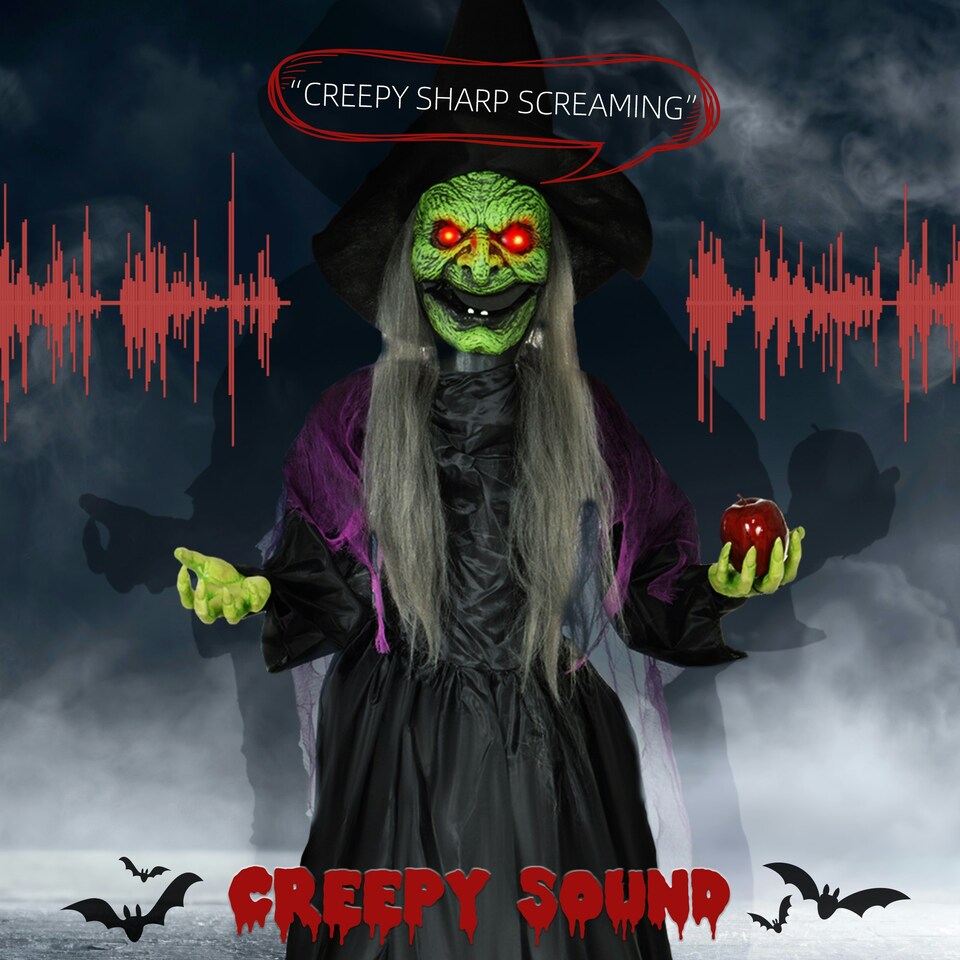 image 1 of HOMCOM Voice Activated Halloween Animatronics Witch, Battery Operated