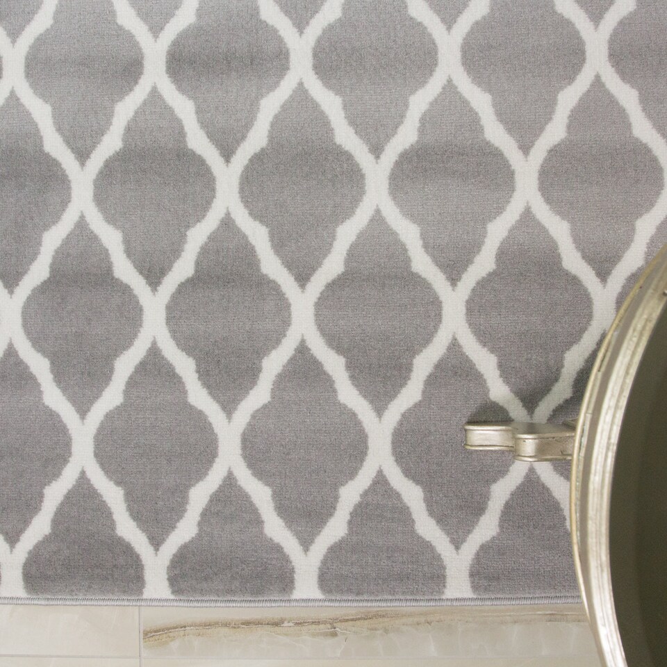 image 1 of KUKOON Grey White Classic Trellis Living Area Rug 60cm x 110cm