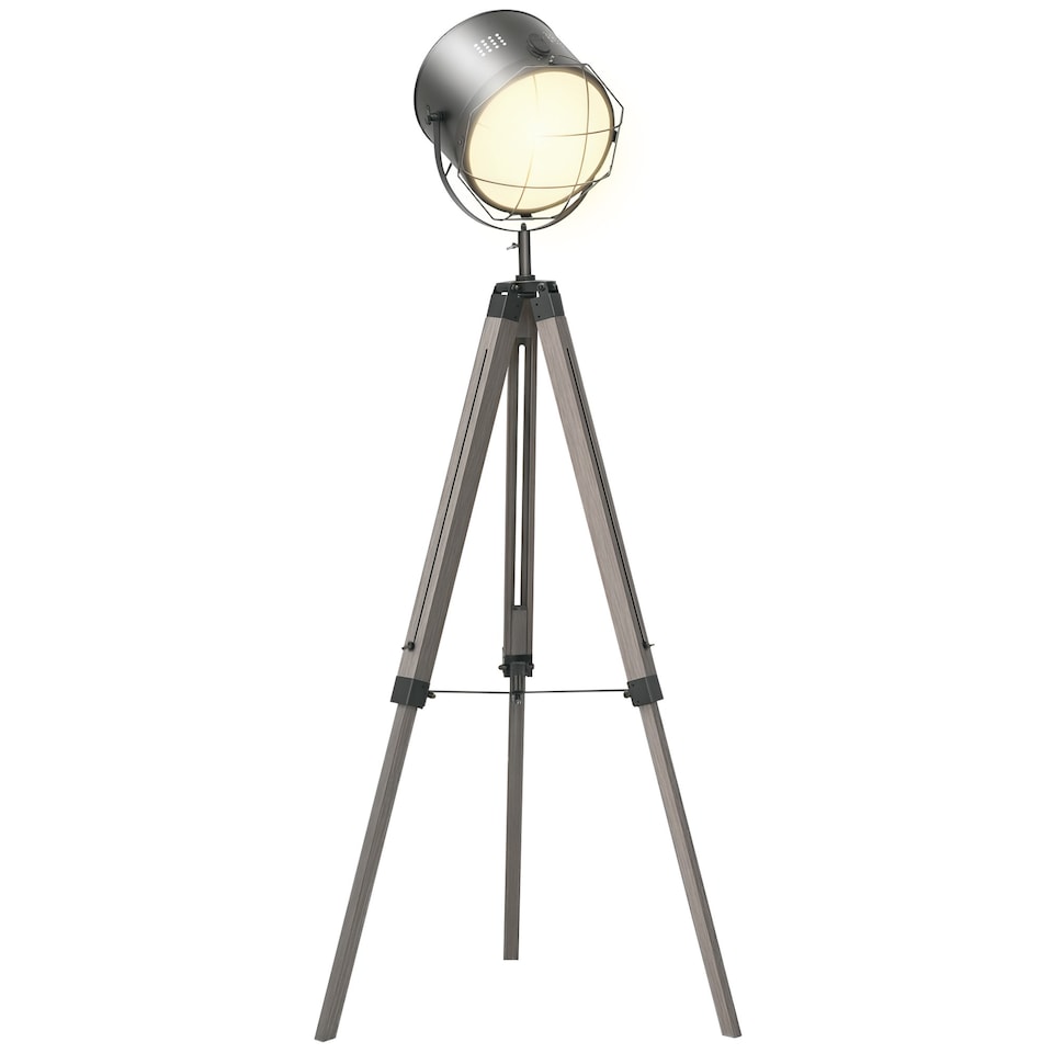 image 1 of HOMCOM Floor Lamp with Adjustable Tripod for Living Room Bedroom, Vintage Spotlight Reading Lamp with Wood Legs, 115155cm, Grey