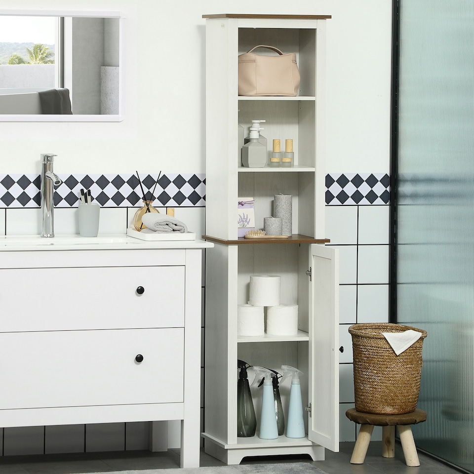 image 1 of kleankin Tall Bathroom Cabinet Storage Cupboard with Door, Adjustable Shelves