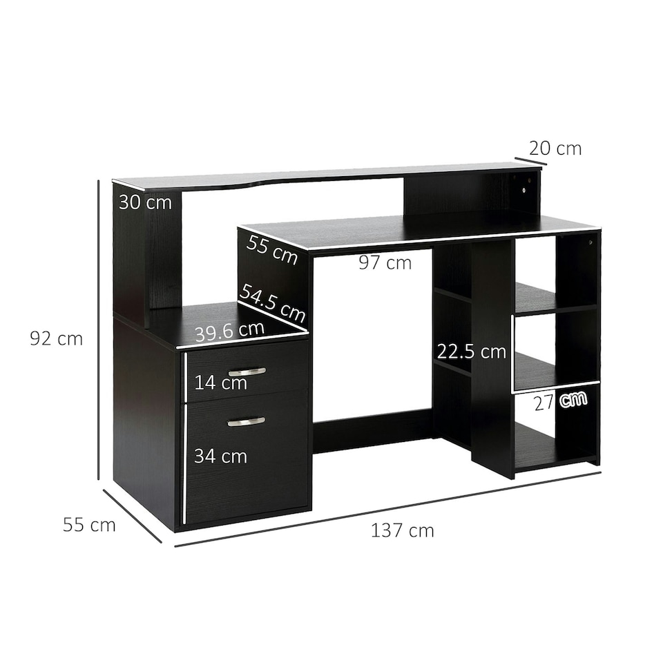 image 1 of HOMCOM Multi-Storage & Workstation Desk Table Storage Shelves Home Office Black