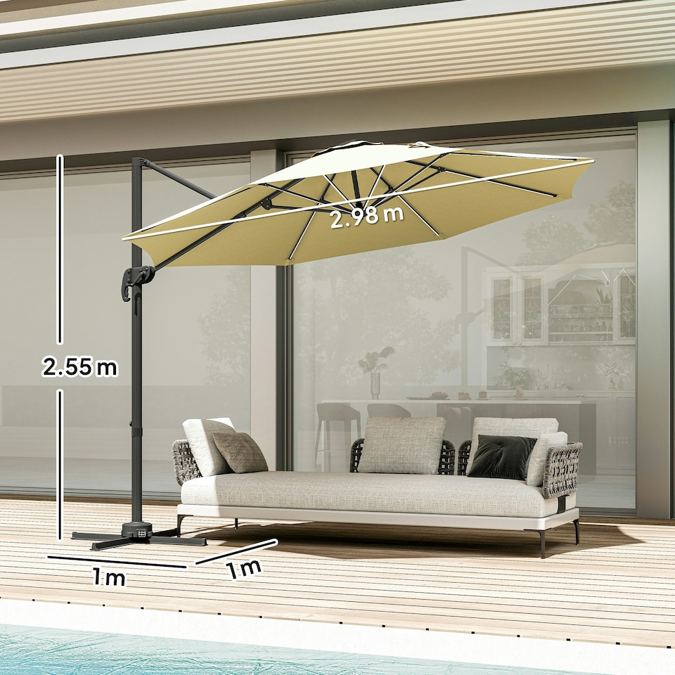 image 1 of Outsunny 3(m) Solar LED Cantilever Parasol Adjustable Garden Umbrella Dark Grey