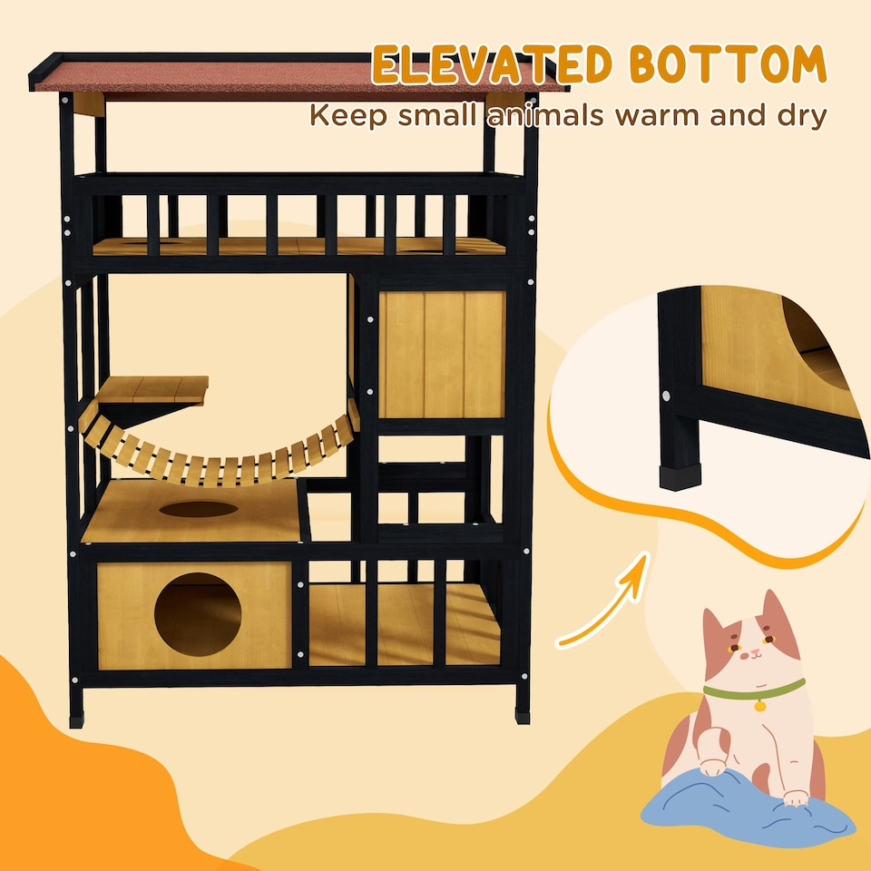 image 1 of PawHut Outdoor Cat House w/ Suspension Bridge, Houses, Balcony
