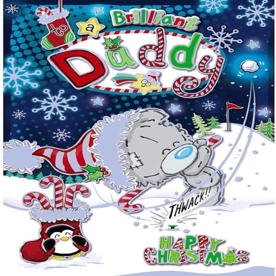 image 1 of Bear Playing Hockey With Snow Ball Best Dad Christmas Card