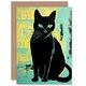 image 1 of Black Cat on Teal Blue for Him or Her Thank You Art Card