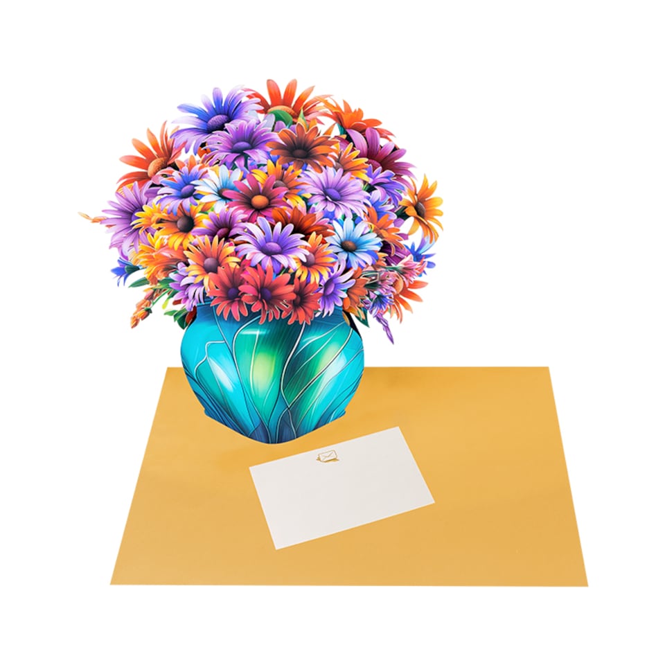 image 1 of Daisy Delight Vibrant 3D Pop Up Flower Vase Greeting Card