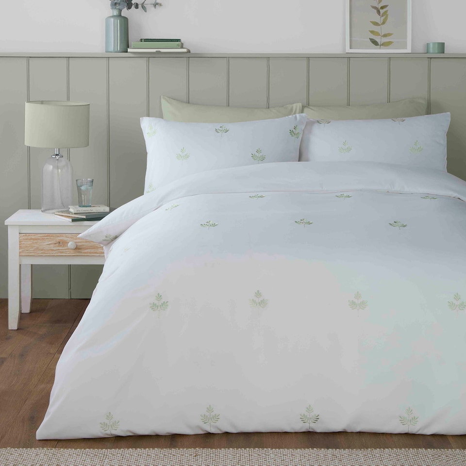 image 1 of Serene Emily Embroidery Duvet Cover Set Green