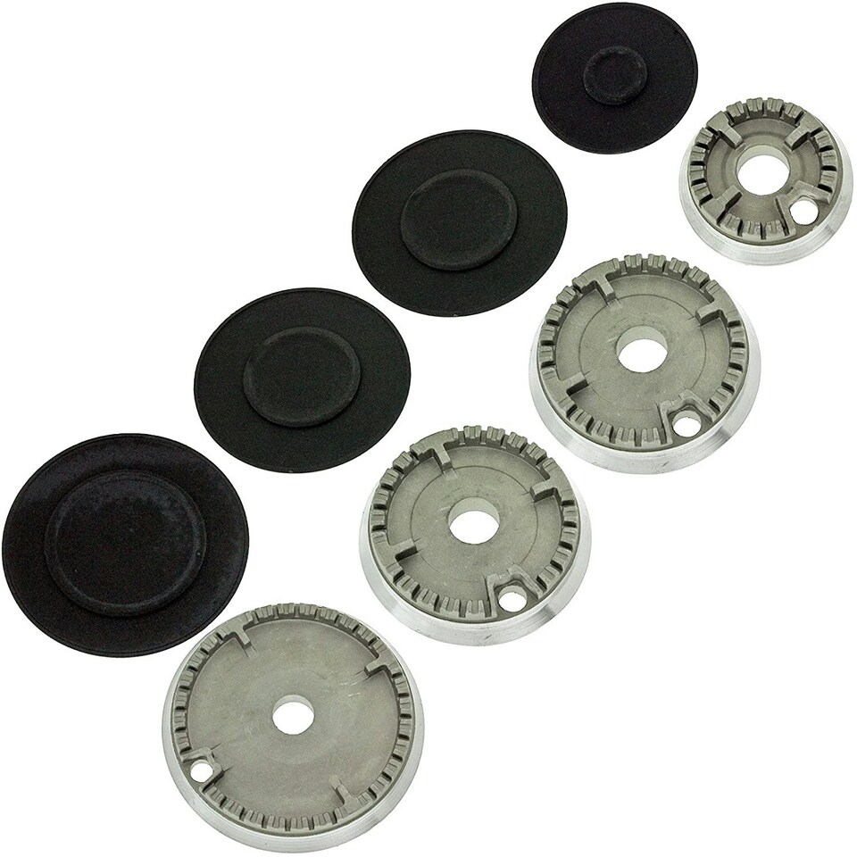 image 1 of SPARES2GO (Non Universal) Oven Cooker Hob Gas Burner Crown & Flame Cap Kit for Lamona (Small, 2 Medium & Large, 55mm - 100mm)