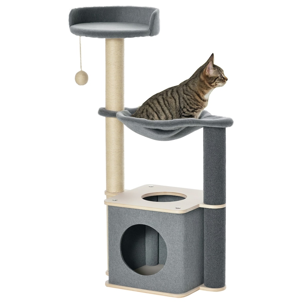 image 1 of PawHut 95cm Cat Tree Tower for Indoor Cats with Scratching Post Condo, Grey