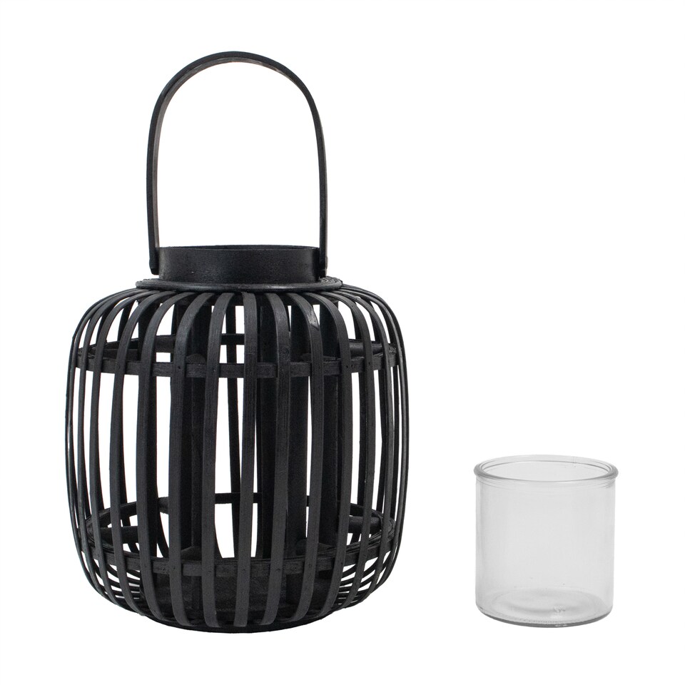 image 1 of JVL Luna Natural Bamboo Lantern With Handle, Black