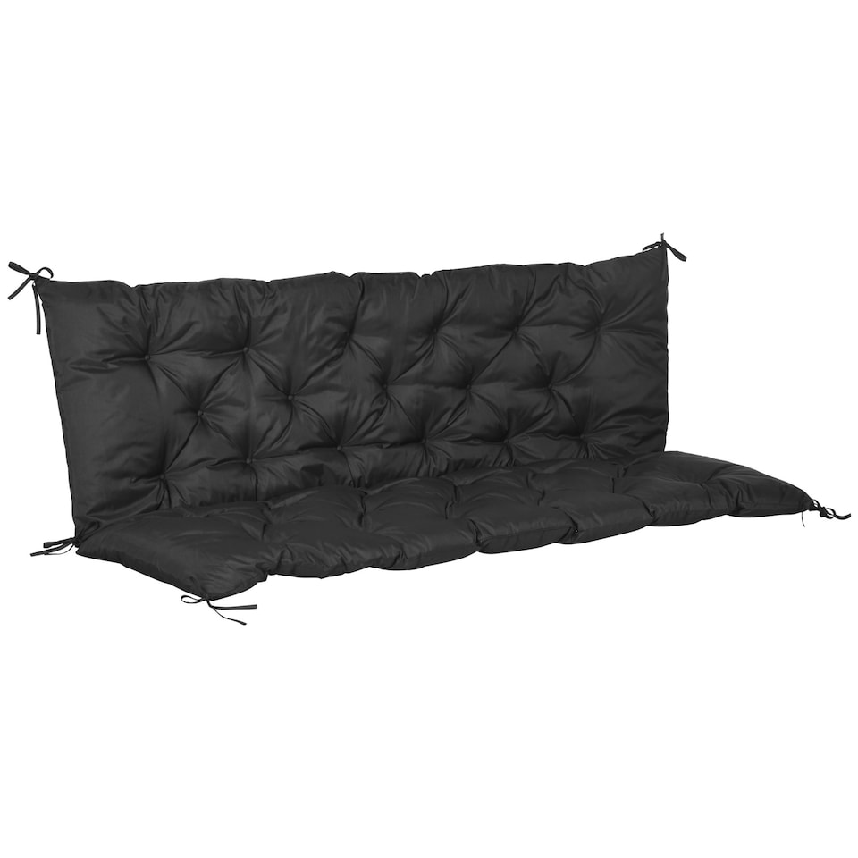 image 1 of Outsunny 2 Seater Garden Bench Cushion Outdoor Seat Pad with Ties Dark Grey Black | Black | 3 Seater