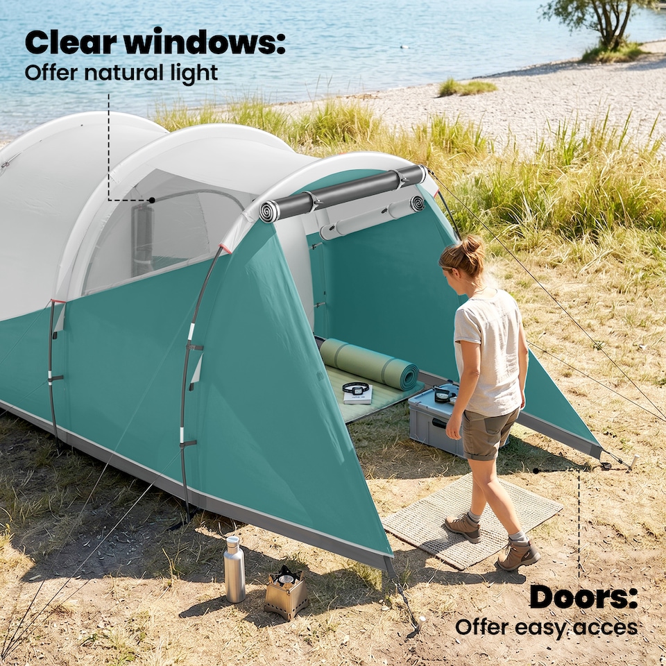image 1 of Outsunny 3000mm Waterproof Camping Tent with 2 Rooms for 3 Man, Green