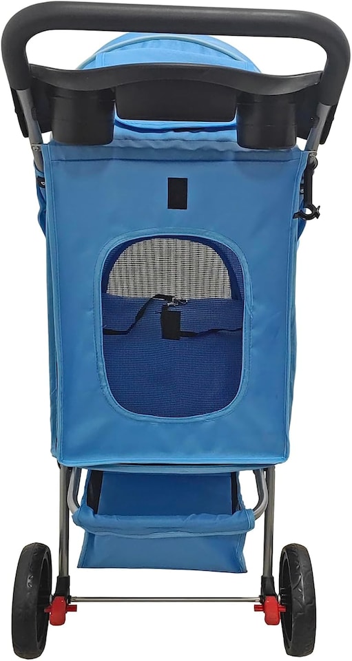 image 1 of Pet Stroller Dog Cat Puppy Pram Pushchair Travel Cart Jogging Buggy Carrier (Blue with Cover)