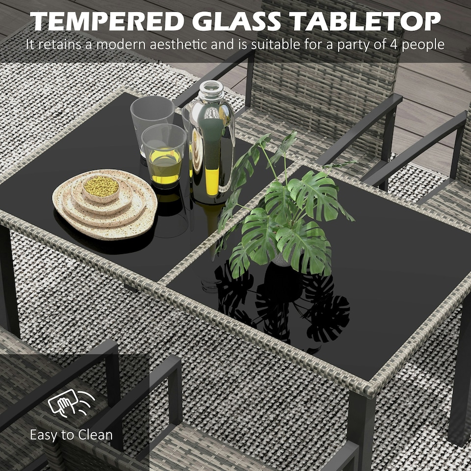 image 1 of Outsunny Rattan Garden Furniture for 4, Dining Table and Chairs, Mixed Grey
