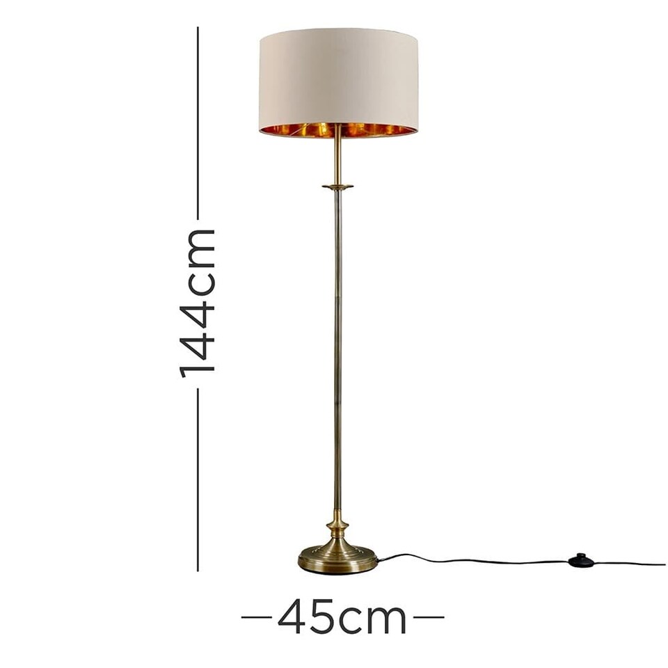 image 1 of ValueLights Belmont Traditional Style Antique Brass Sconce Floor Lamp with Beige/Gold Shade - Includes 6w LED Bulb 3000K | Cream