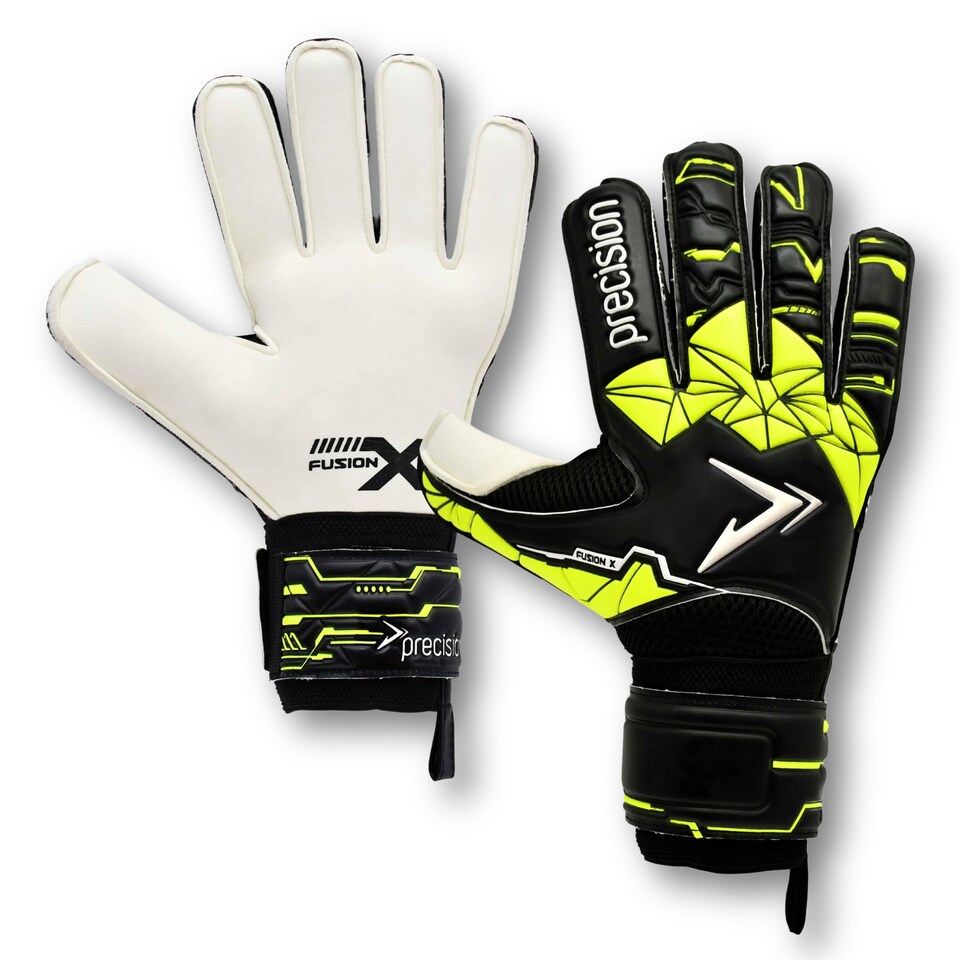 image 1 of Precision Training Fusion X Flat Cut Finger Protect Football Adult's Goalkeeper Gloves, Black, 9