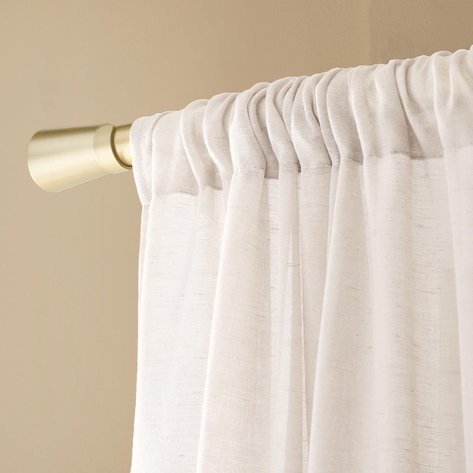 image 1 of OHS Linen Look Voile Curtains 2 Panels Net Rod Slot Top Pair | White | Ivory