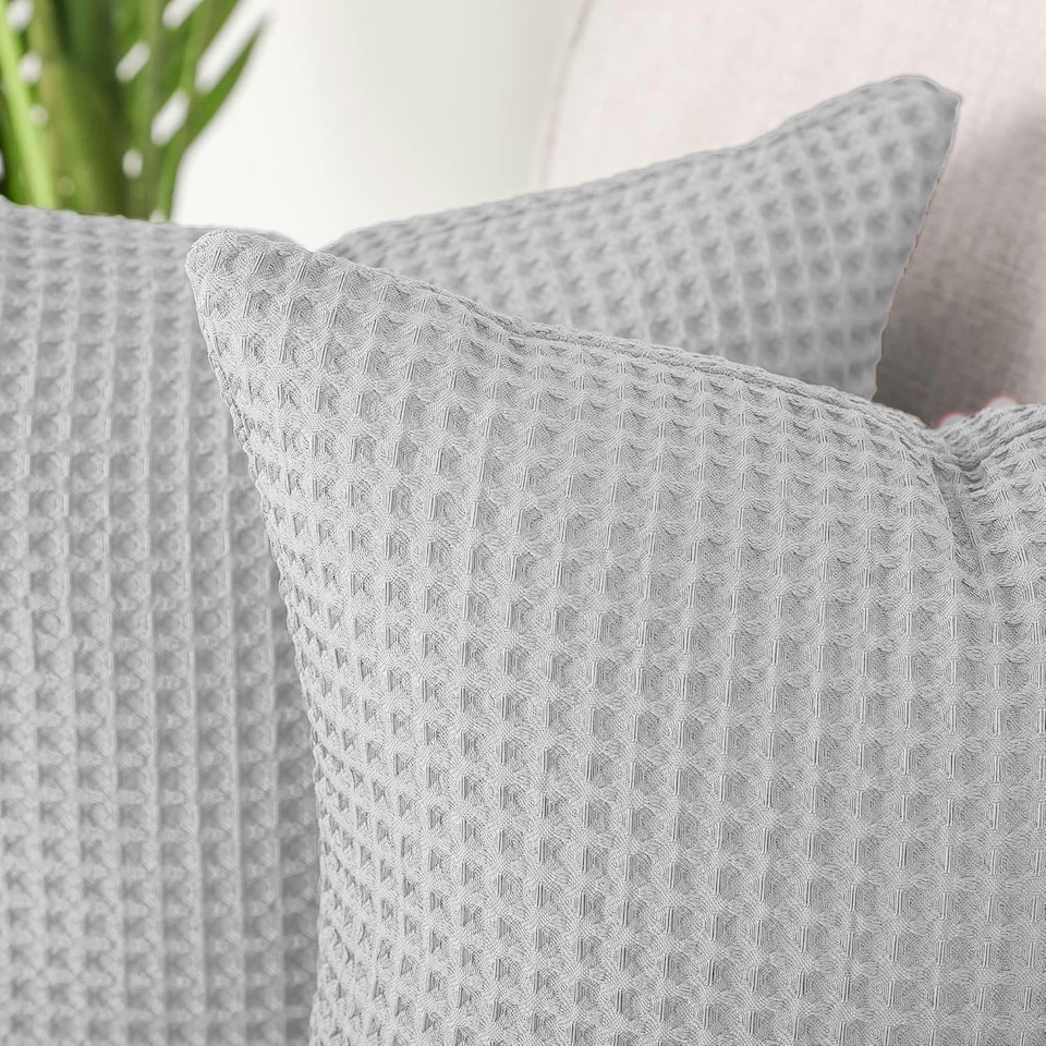 image 1 of Two Pack Waffle Cushion Covers 65 x 65cm - 100% Cotton Silver | Dove Grey