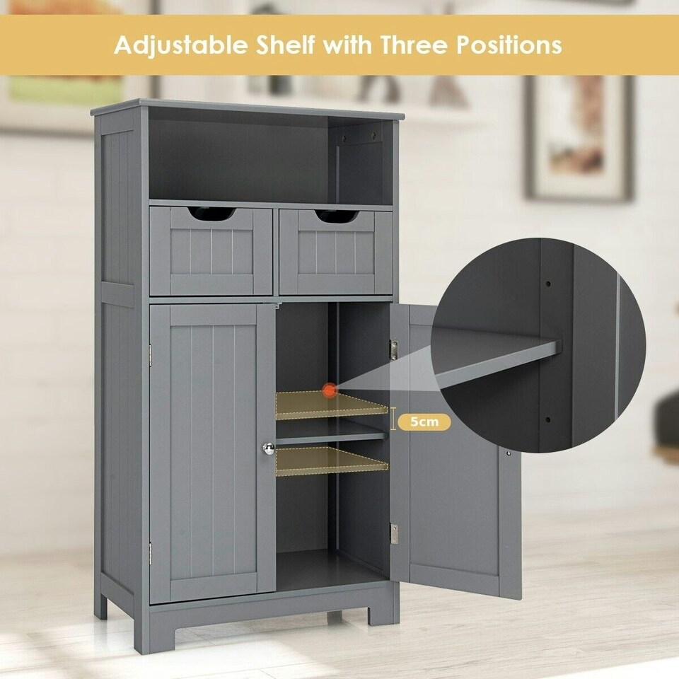 image 1 of COSTWAY Bathroom Cabinet Wooden Storage Cupboard Grey Grey