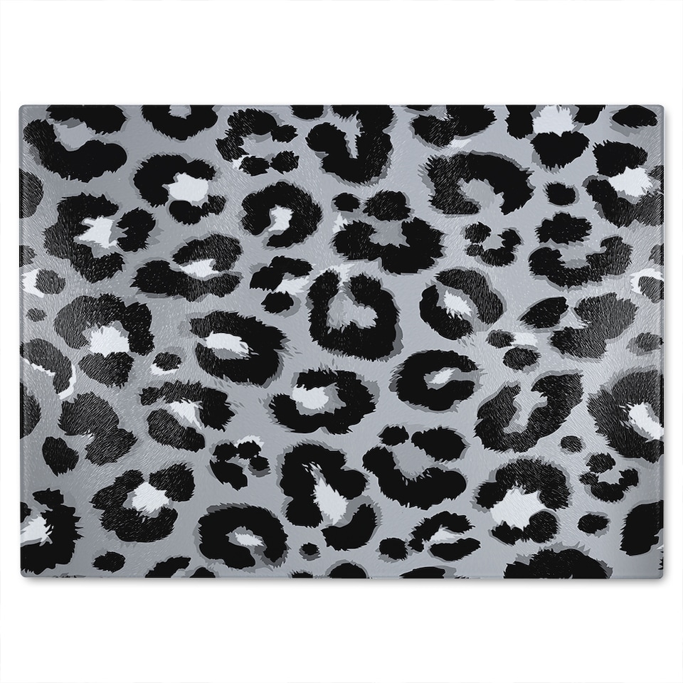 image 1 of Silver Leopard Print Glass Chopping Board | Multi