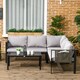image 2 of Outsunny 5 Seater Garden Corner Sofa Set, 4 Pieces Metal Garden Furniture Set with Loveseats, Glass Top Coffee Table, Breathable Mesh Pocket, Outdoor Conversation Furniture with Cushions, Light Grey