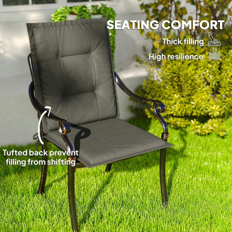 image 1 of Outsunny Set of 4 Garden Chair Cushions, Outdoor Seat Pads, Charcoal Grey