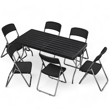 5Ft Rattan Effect Garden Folding Table and Chairs Garden Set - Black | Black | 7