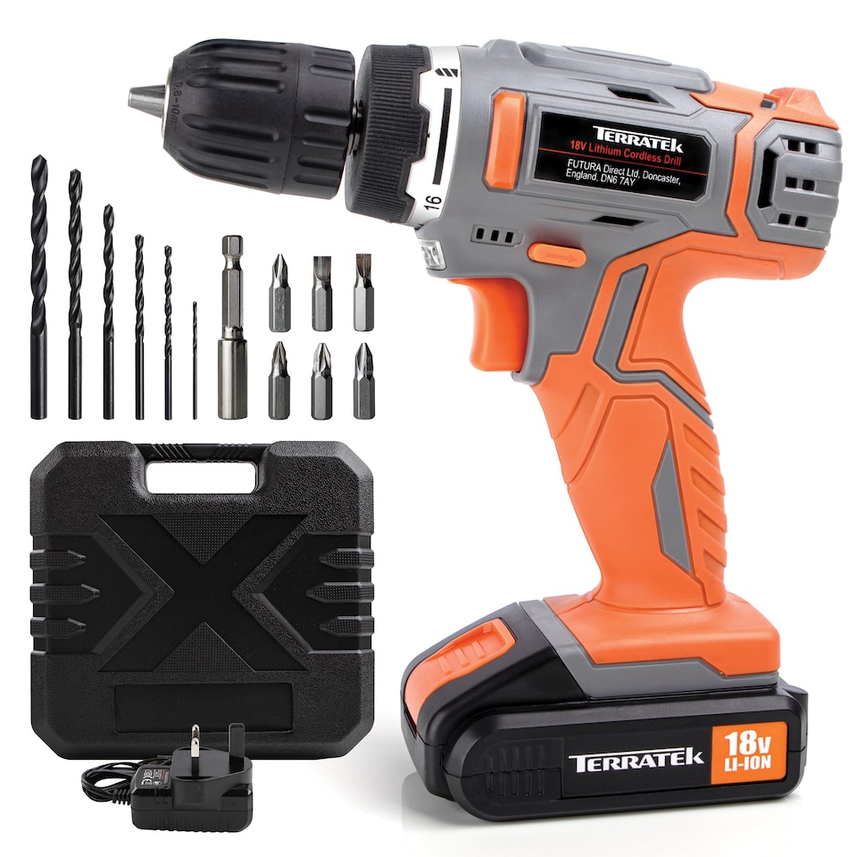 image 1 of Terratek 18V Cordless Power Drill Screwdriver Set & Drill Bit Battery & Case | Grey | Grey | 190.00 | 1