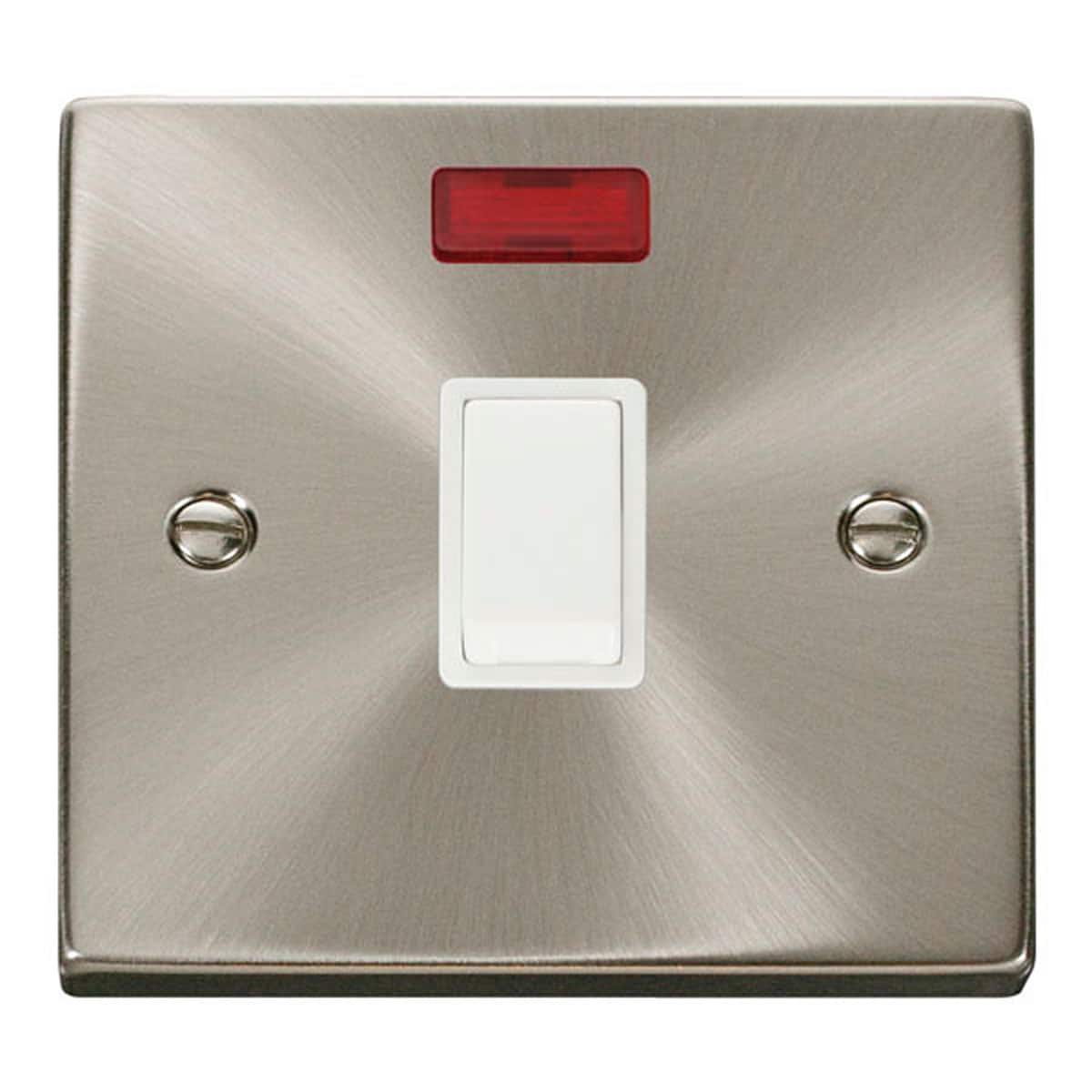 SE Home Satin / Brushed Chrome 1 Gang 20A DP Switch With Neon in Metallic Silver