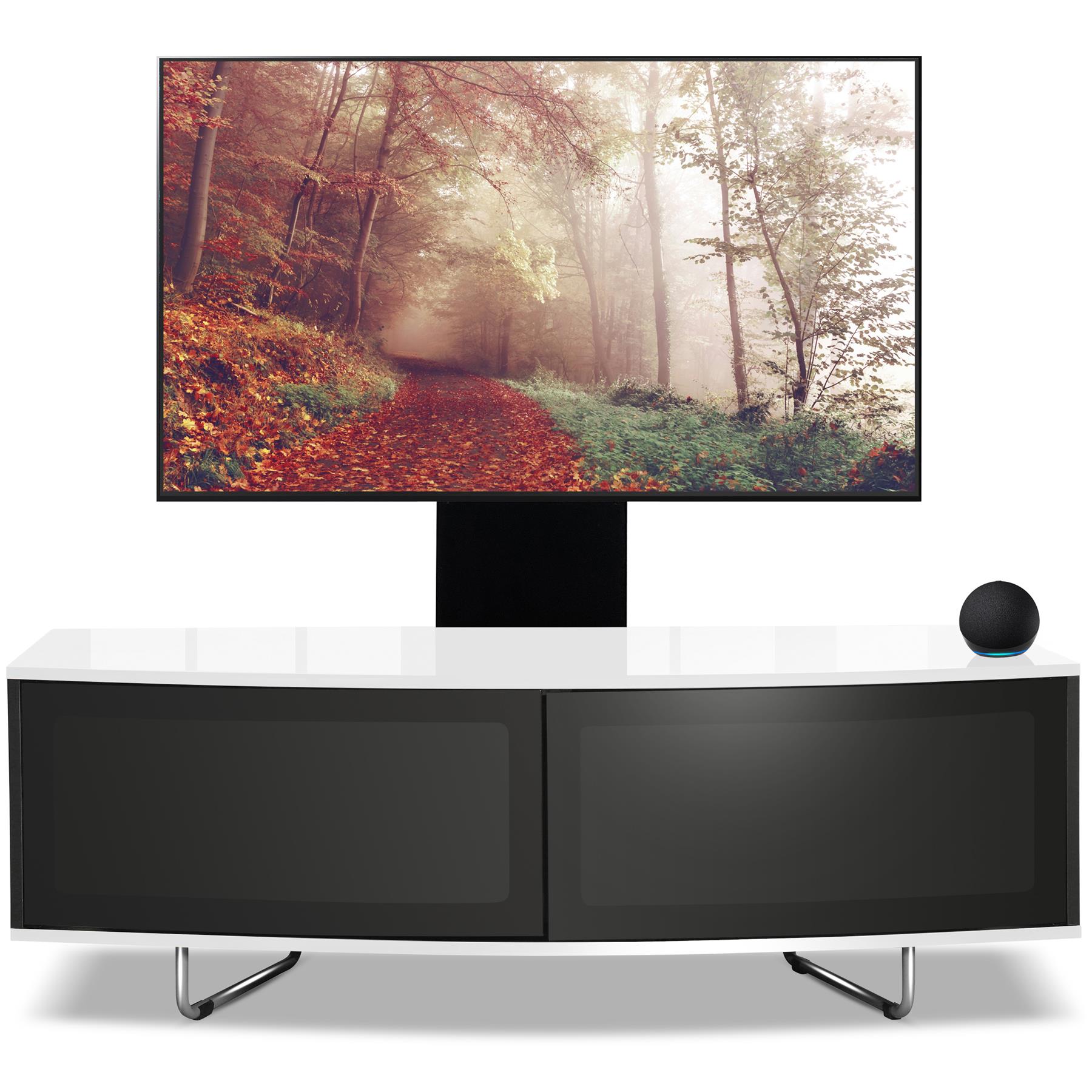 Homeology Caru Black White Beam-thru Remote Friendly Super-contemporary "d" Shape Design 32"-65" Led/ Oled / Lcd Tv Cabinet With Mounting Arm