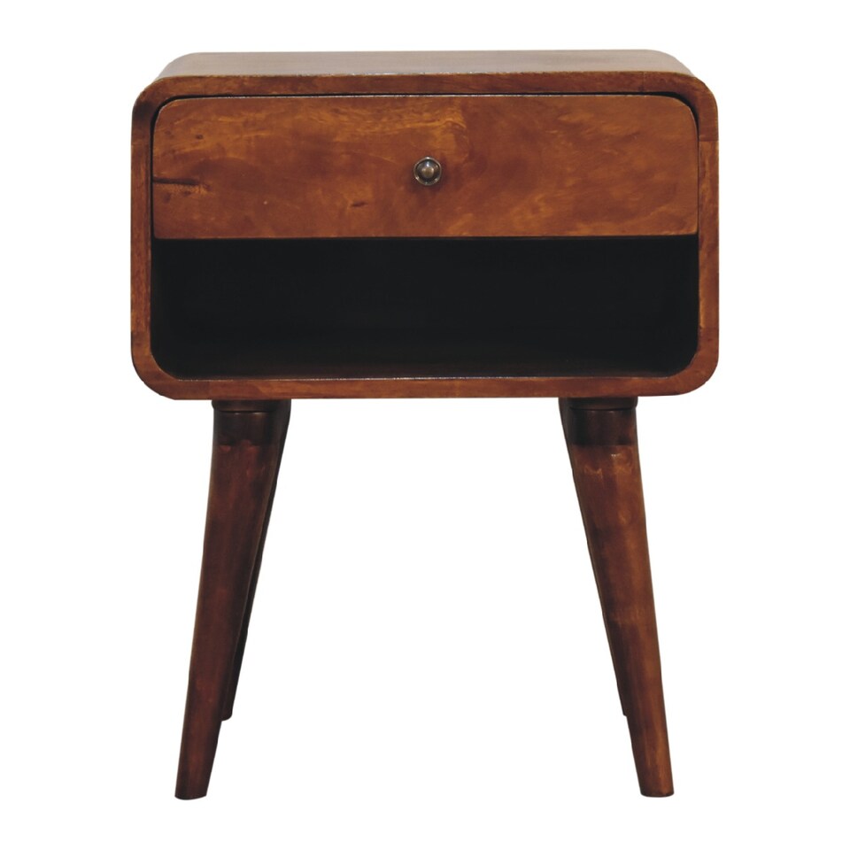 image 1 of Artisan Furniture Solid Wood Curve Open Slot Chestnut Bedside, 1 drawer & 1 Shelf, Brown