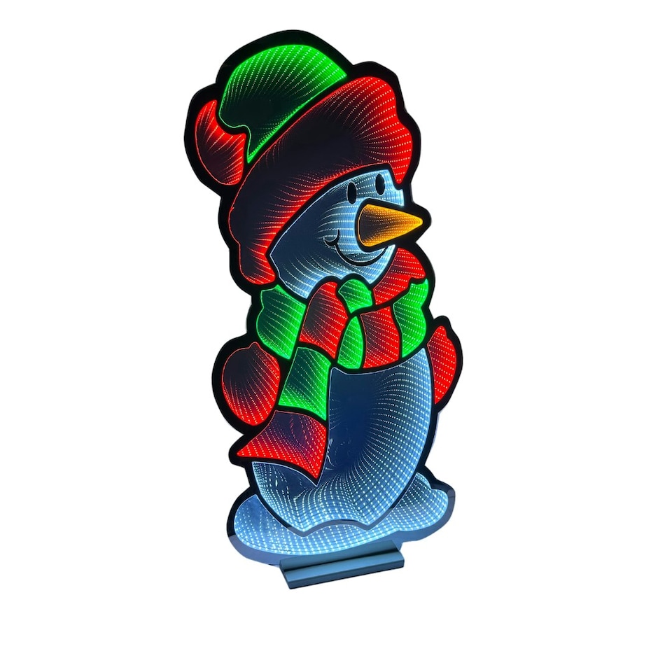 image 1 of 4ft (1.2m) Tall Standing Light up Snowman Infinity Christmas Decoration with Multi-Coloured LEDs