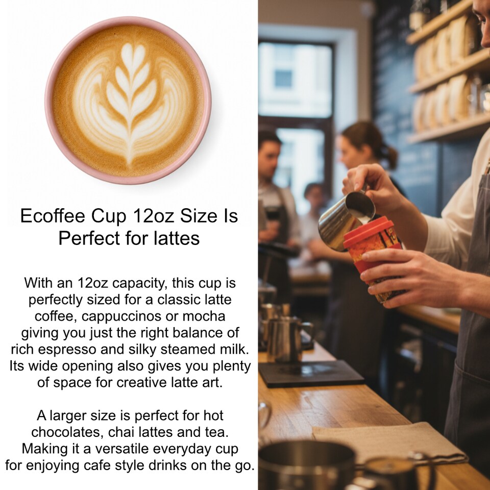 image 1 of Ecoffee Cup 12oz 350ml Van Gogh Design Reusable, Plant Based Coffee Cup with Silicone Lid & Sleeve, Flowering Plum Orchard