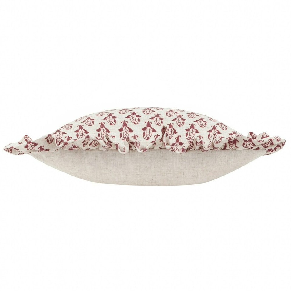 image 1 of furn. Lulah Block Printed Ruffle Linen/Red Filled Cushion 45 x 45cm Multi