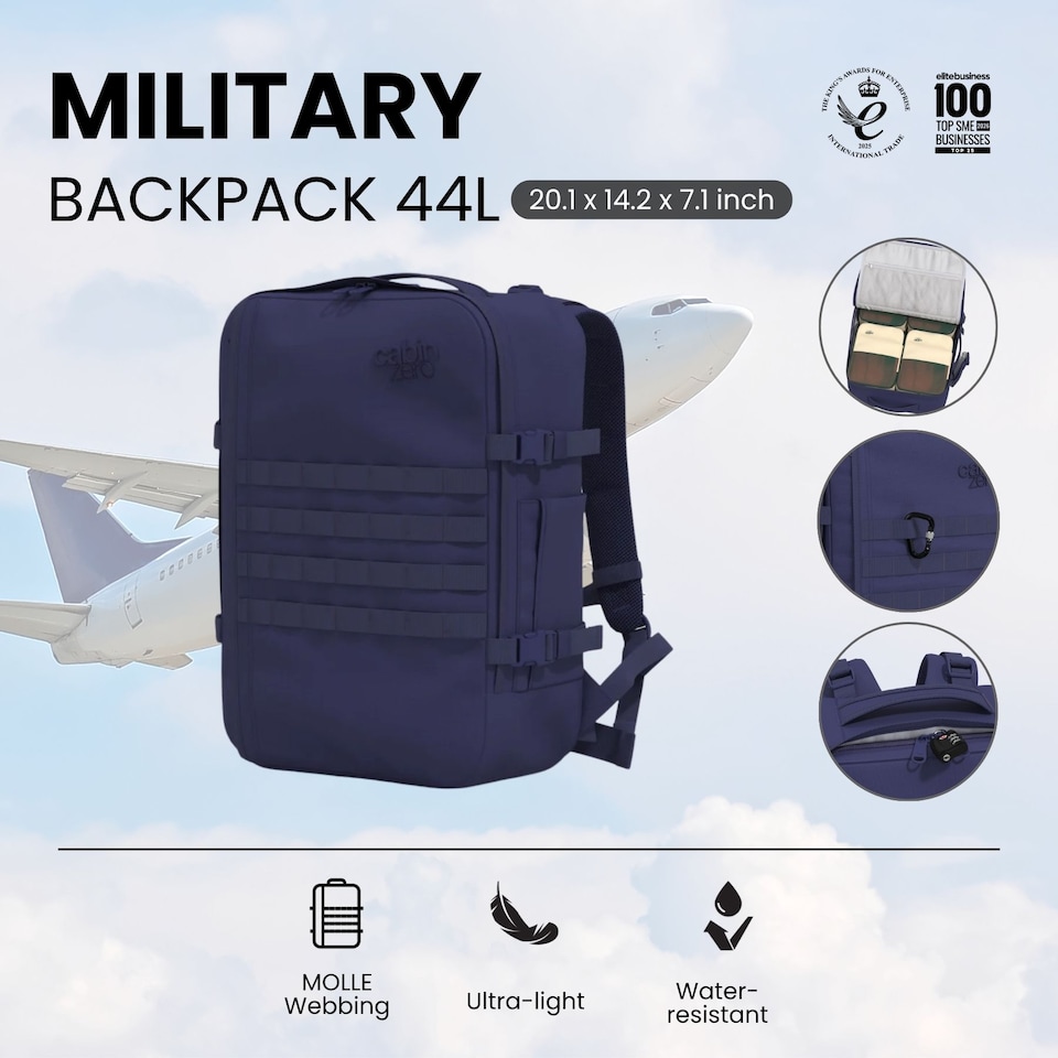 image 1 of CabinZero Military Backpack 44L, Lightweight Durable Carry-On Daypack, Large Capacity for Travel & Outdoor Adventures | Purple | Galaxy