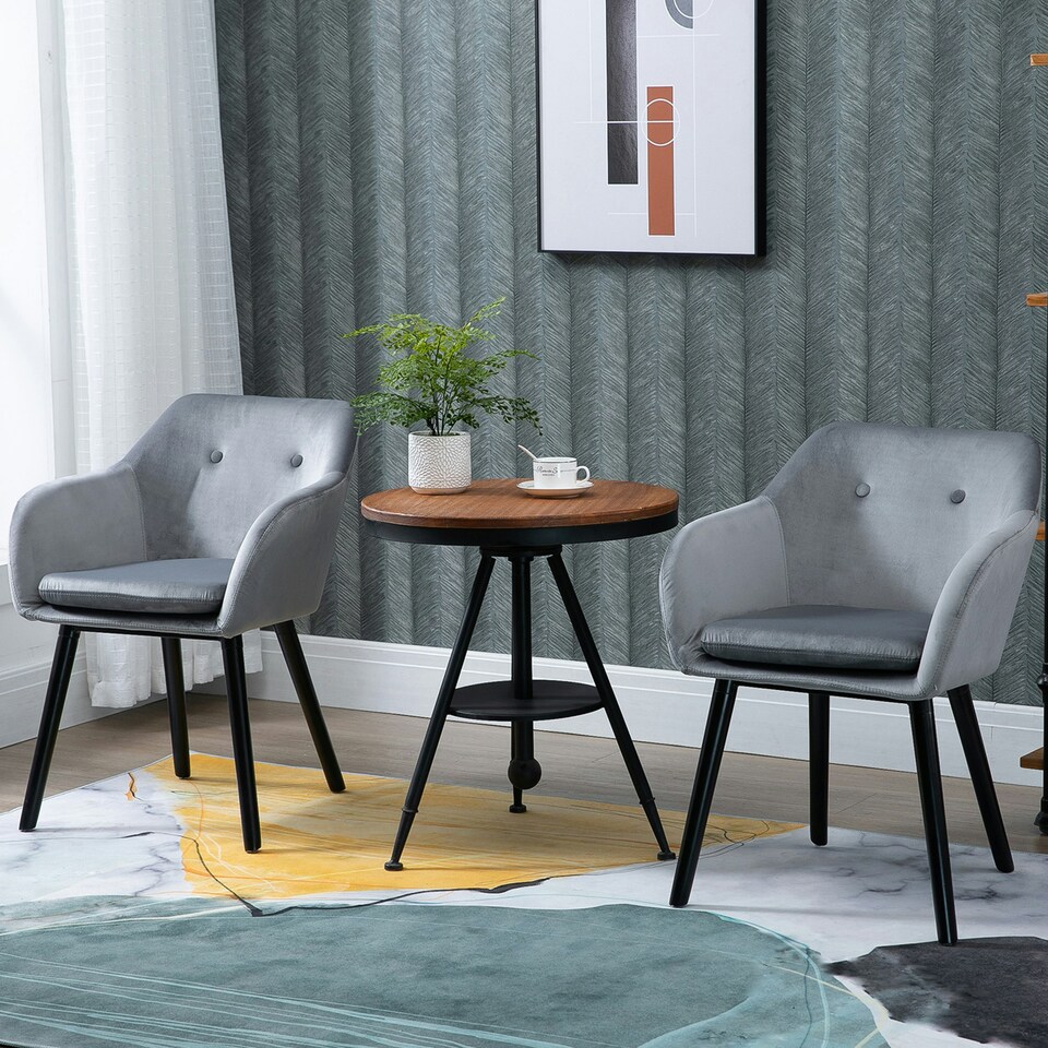 image 1 of HOMCOM Modern Upholstered Fabric Bucket Seat Dining Armchairs Set of 2 Grey