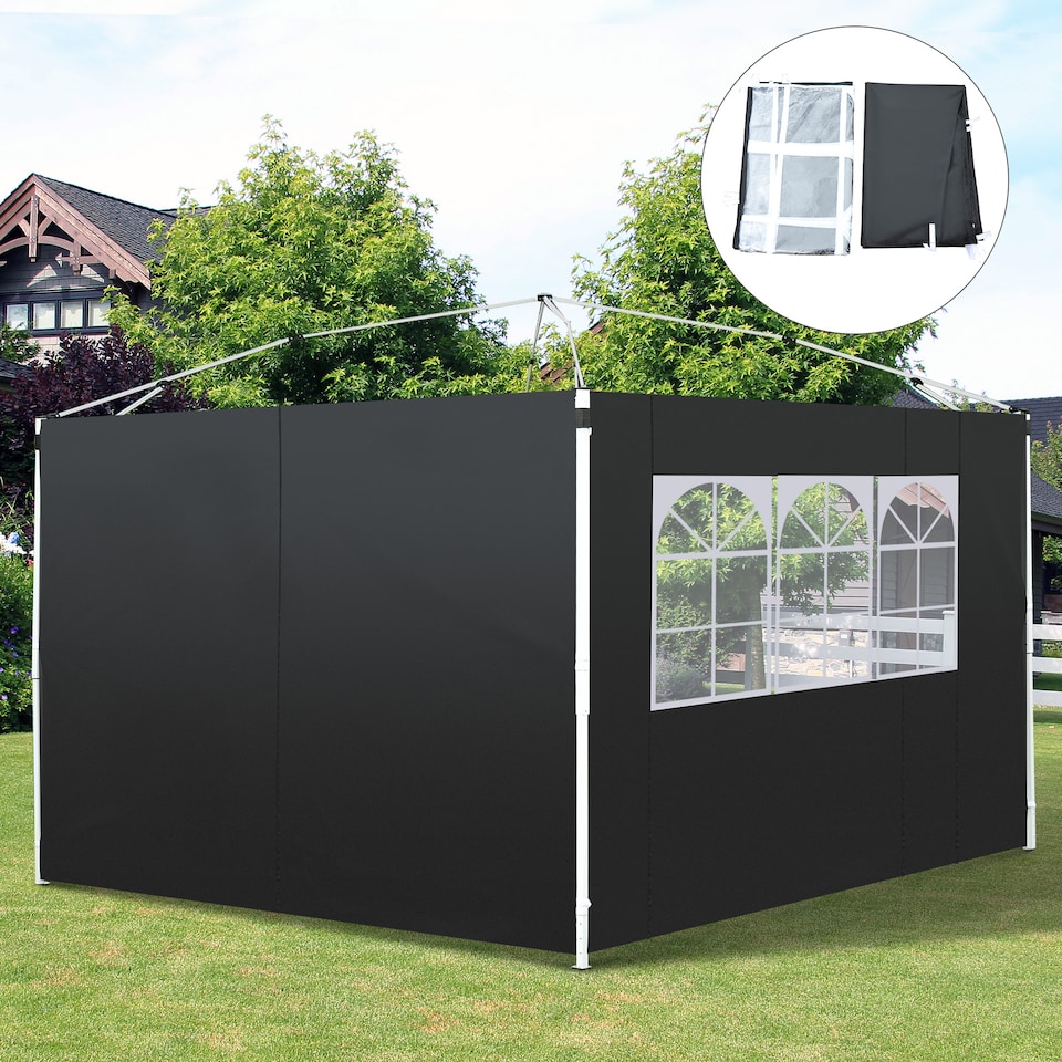 image 1 of Outsunny Gazebo Replacement Exchangeable Wall Panels w/ Window, Black