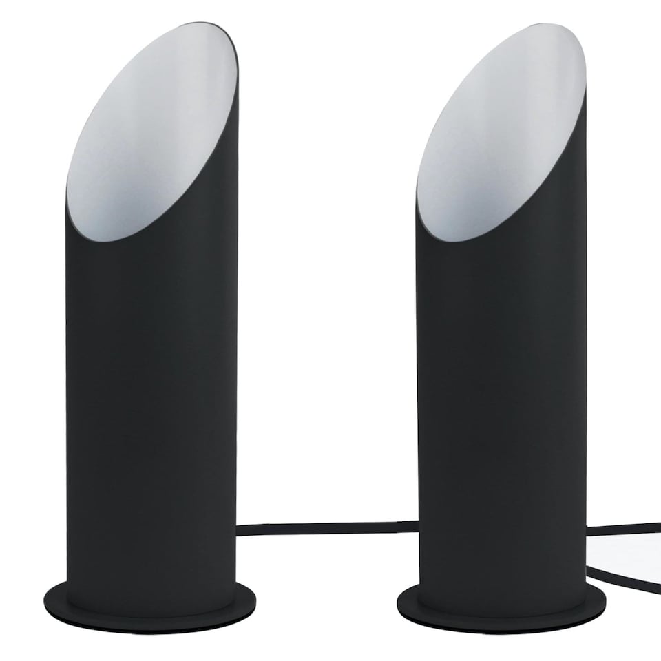 image 1 of Set of 2 Black Metal Tubular Floor Uplights | Black | White | Medium | 2