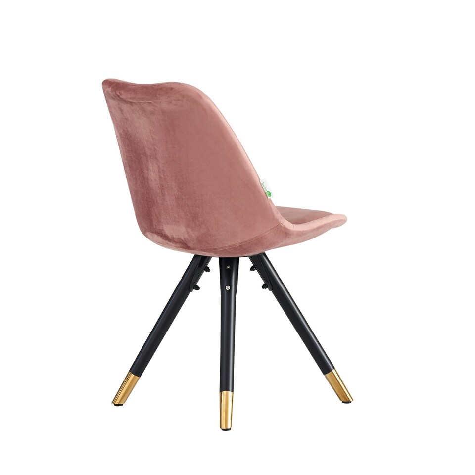 image 1 of Set of 2 Sofia Ergonomic Modern Dining Chairs Upholstered in Velvet, Metal Legs with Gold End Tips Pink