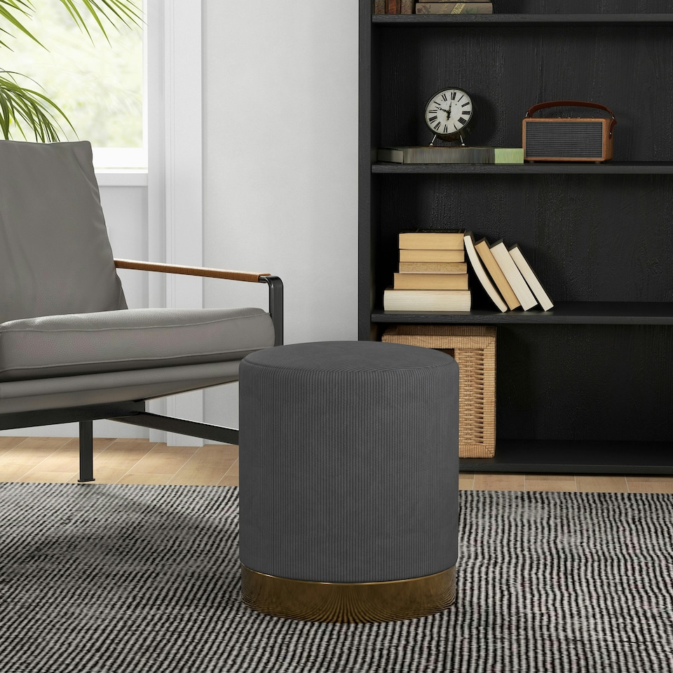 image 1 of HOMCOM Modern Round Footstool, Fabric Upholstered Foot Rest, Charcoal Grey