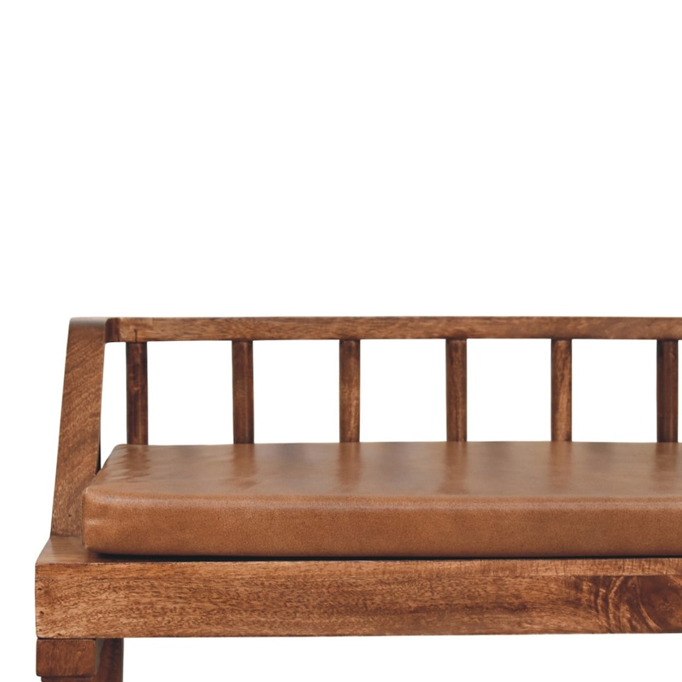 image 1 of Artisan Furniture Solid Wood Bordeaux Leather Bench, Upholstered, Brown