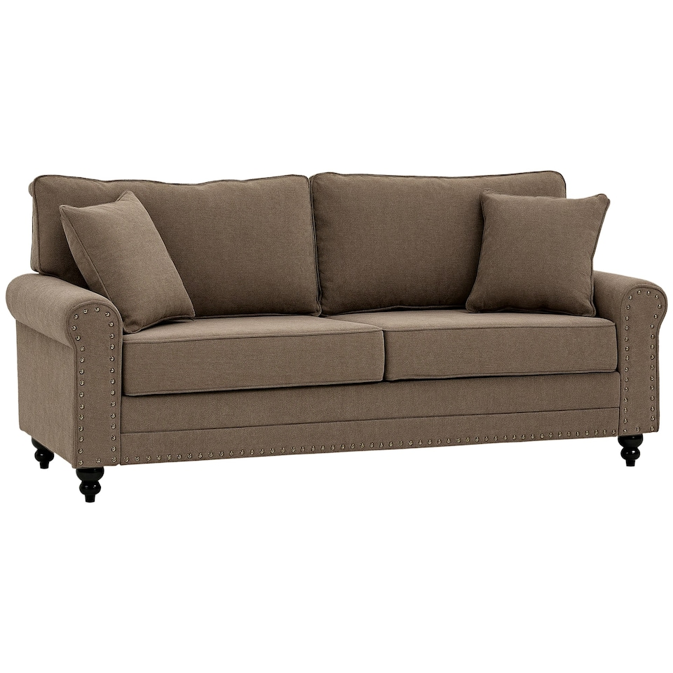 image 1 of HOMCOM Fabric Sofa 3 Seater Sofa for Living Room w/ Throw Pillow Brown