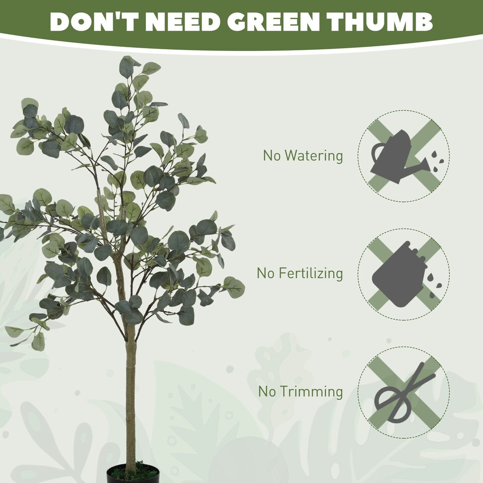 image 1 of HOMCOM Artificial Plant, Faux Silk Eucalyptus Tree, 150cm Green | 5ft