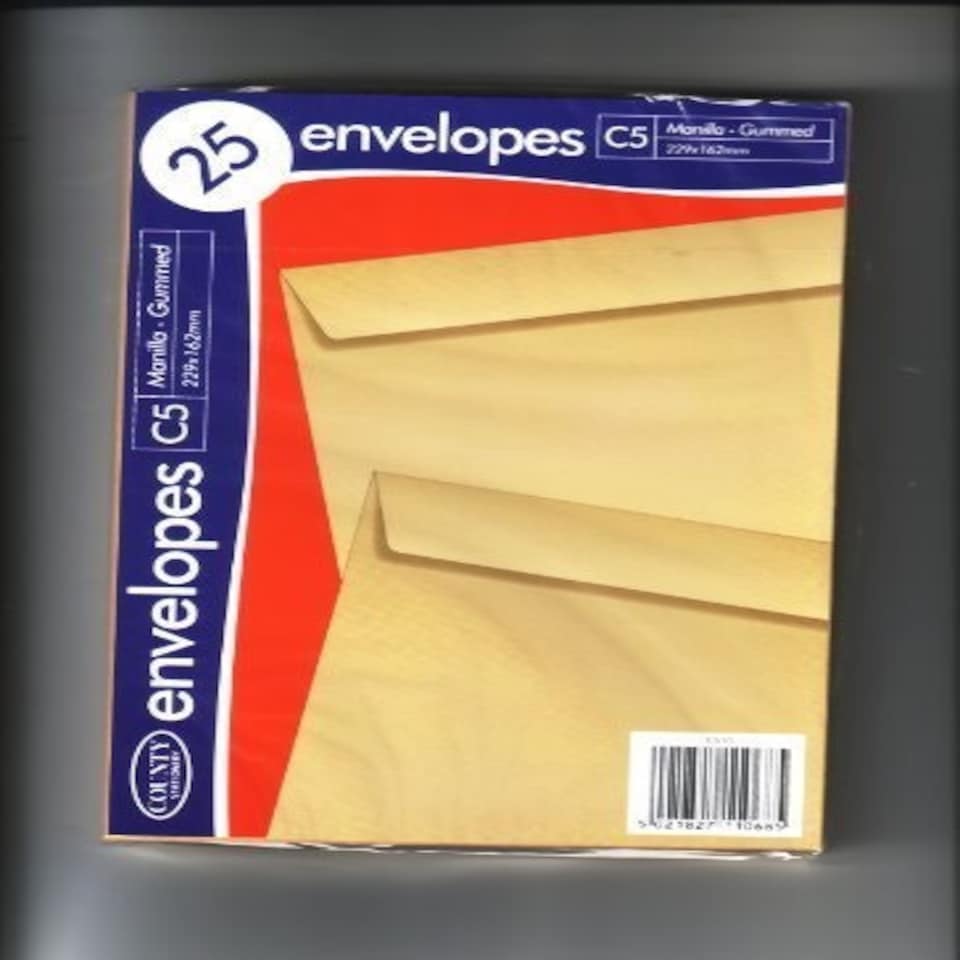image 1 of C5 Manilla Gummed Envelopes = pack 25 229 x 162mm